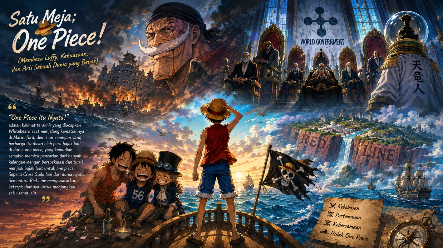 Satu Meja; One Piece! (Membaca Luffy, Kekuasaan, dan Arti Sebuah Dunia yang Bebas)